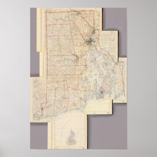 Póster Mapa de la isla de Rhode compuesto (Frente)