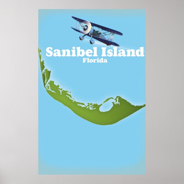Póster Mapa de la isla de Sanibel en Florida (Frente)