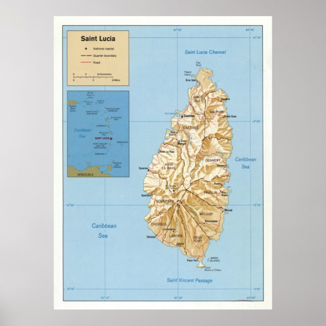 Póster Mapa de la isla de Santa Lucía (1991) (Frente)