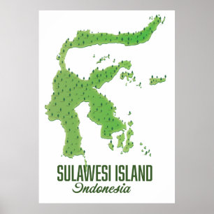 Póster mapa de la isla de Sulawesi Indonesia