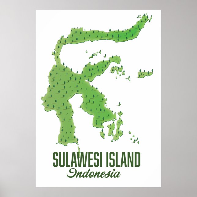 Póster mapa de la isla de Sulawesi Indonesia (Frente)