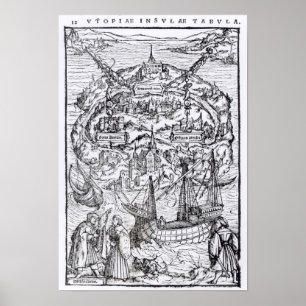 Póster Mapa de la isla de Utopía, frontispiece del libro