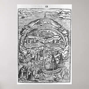 Póster Mapa de la isla de Utopía, frontispiece del libro