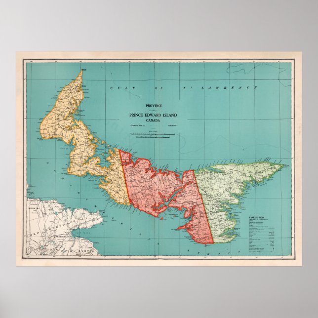 Póster Mapa de la Isla del Príncipe Eduardo (1925) (Frente)