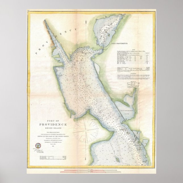 Póster Mapa de la isla del puerto de Providence Rhode (18 (Frente)