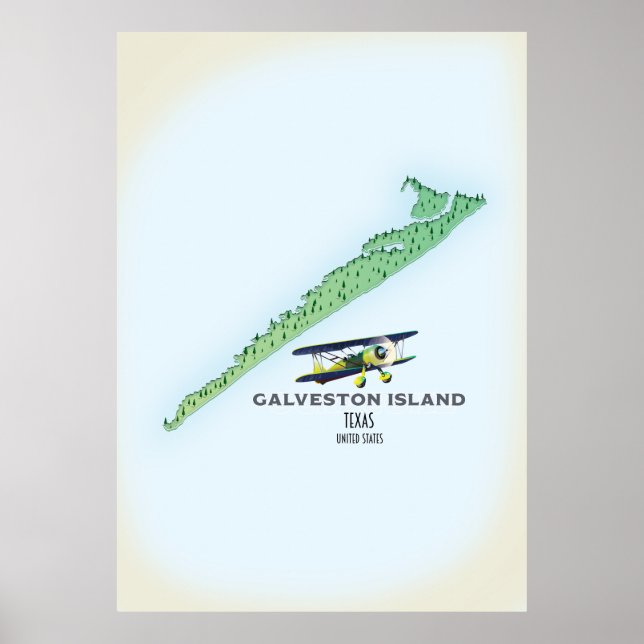 Póster Mapa de la isla Galveston Texas USA (Frente)