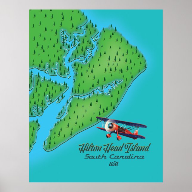 Póster Mapa de la isla Hilton Head Carolina del Sur (Frente)