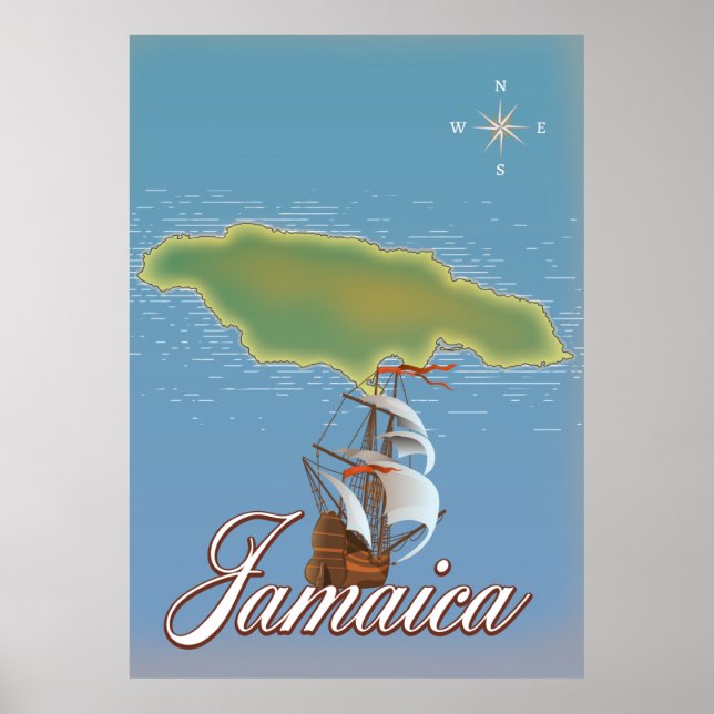 Póster Mapa de la isla jamaiquina de viajes (Frente)