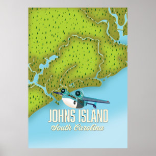 Póster Mapa de la isla Johns, Carolina del Sur, EE. UU.