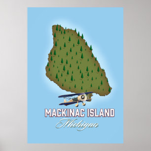 Póster Mapa de la isla Mackinac Michigan