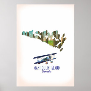 Póster Mapa de la isla Manitoulin en Canadá