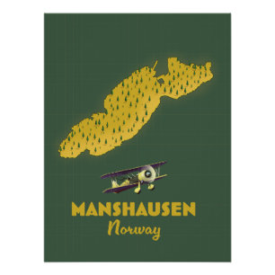 Póster Mapa de la isla Manshausen Noruega