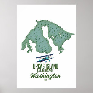 Póster Mapa de la isla Orcas, Washington, EE.UU.