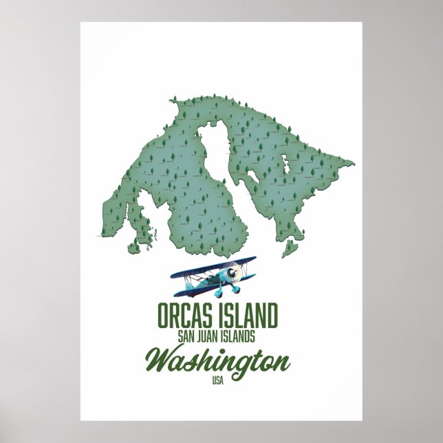 Póster Mapa de la isla Orcas, Washington, EE.UU. (Frente)
