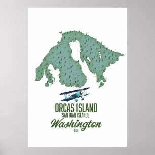 Póster Mapa de la isla Orcas, Washington, EE.UU.
