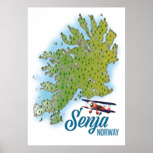 Póster Mapa de la isla Senja Noway