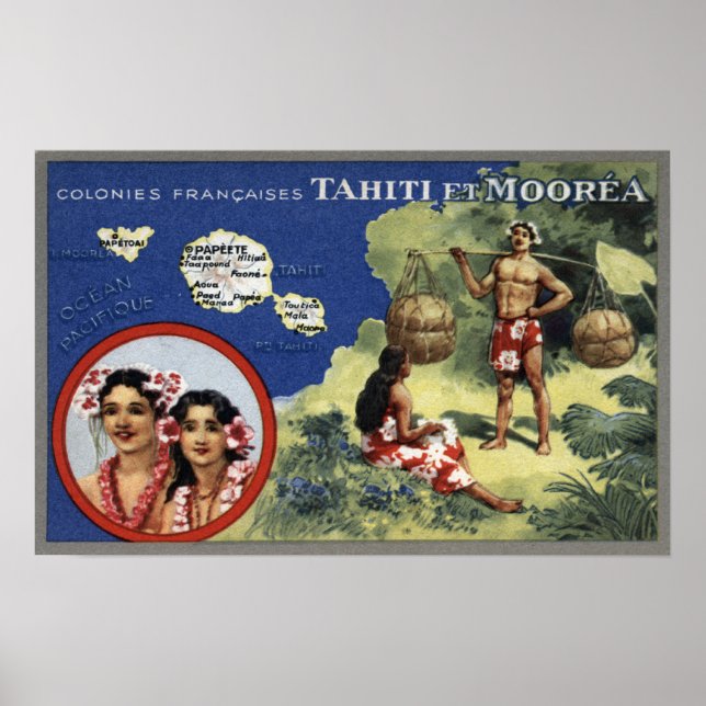 Póster Mapa de la isla y la isla de Moorea (Frente)