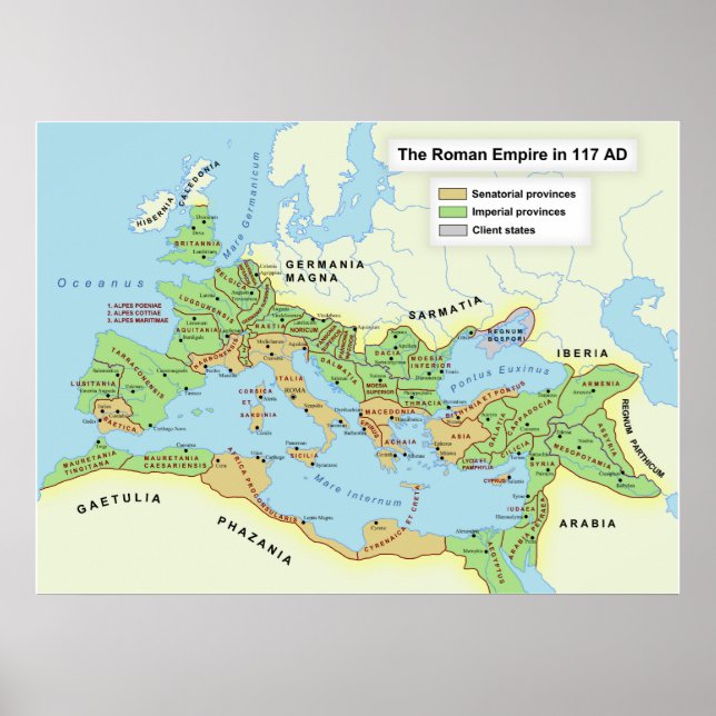 Póster Mapa de la máxima extensión del Imperio Romano (Frente)