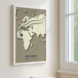 Póster Mapa de la migración del nudo rojo - Minimalista p