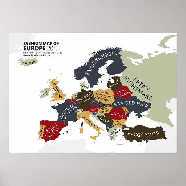 Póster Mapa de la Moda de Europa (Frente)