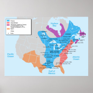 Póster Mapa de la Nueva Francia en 1750