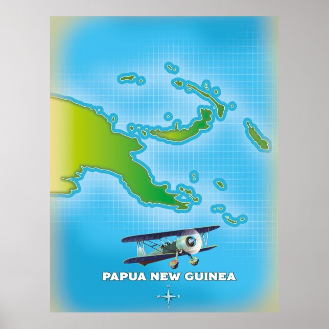 Póster mapa de la nueva guinea de papua. (Frente)