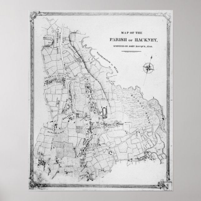 Póster Mapa de la parroquia de Hackney (Frente)