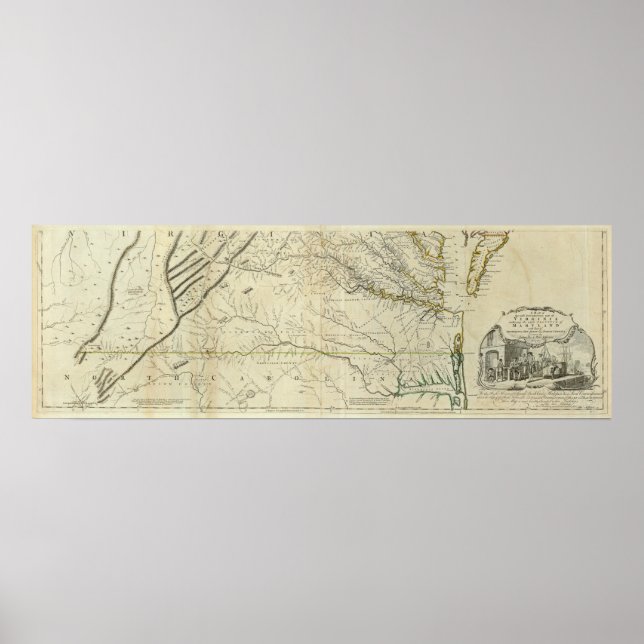 Póster Mapa de la parte más habitada de Virginia (Frente)