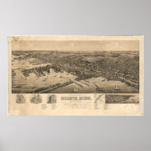 Póster Mapa de la perspectiva de Duluth Minnesota (1893)