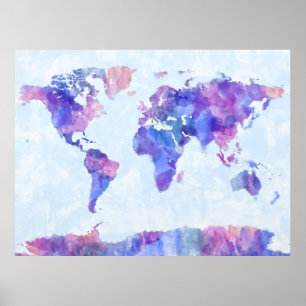 Póster Mapa de la pintura de la acuarela del mapa del