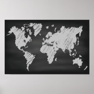 Póster Mapa de la pizarra del mundo