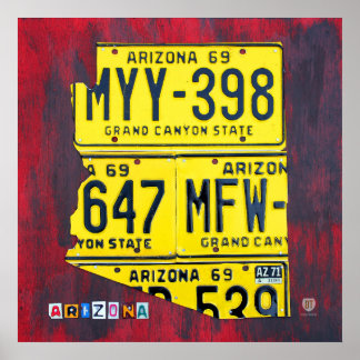 Póster Mapa de la placa de la licencia de Arizona