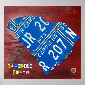 Póster Mapa de la placa de la licencia de Carolina del Su