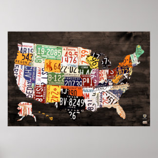 Póster Mapa de la placa de la licencia de EE.UU. - Colore
