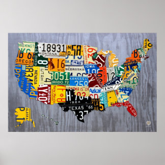 Póster Mapa de la placa de la licencia de los EE.UU. - Mu