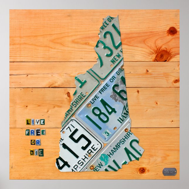Póster Mapa de la placa de la licencia de New Hampshire (Frente)
