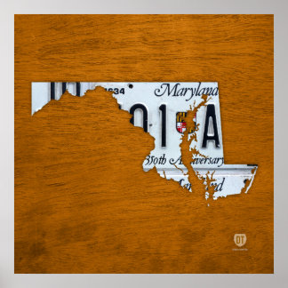 Póster Mapa de la placa de la licencia del estado de Mary