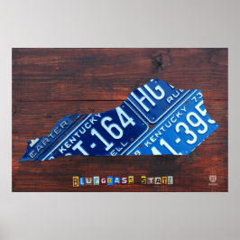 Póster Mapa de la placa de la licencia estatal de Kentuck