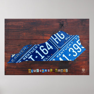 Póster Mapa de la placa de la licencia estatal de Kentuck