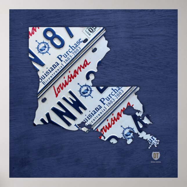 Póster Mapa de la placa de la licencia estatal de Louisia (Frente)