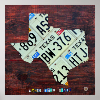 Póster Mapa de la placa de la licencia estatal de Texas e