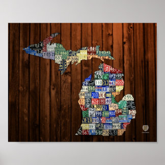 Póster Mapa de la placa de licencia de cosecha de Michiga