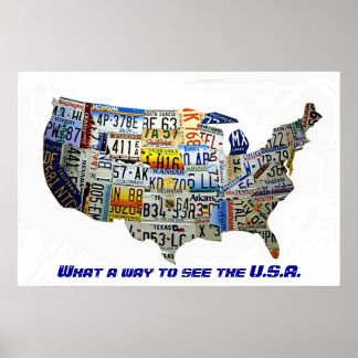 Póster Mapa de la placa de licencia de Estados Unidos