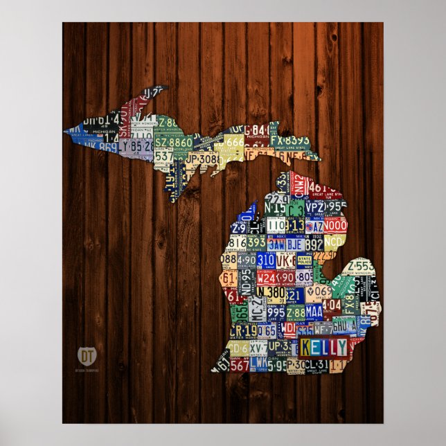 Póster Mapa de la placa de licencia de Michigan personali (Frente)