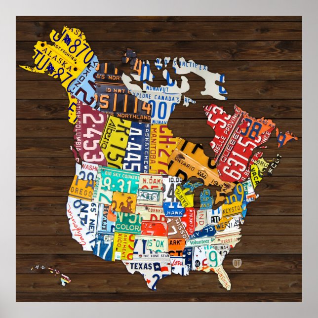 Póster Mapa de la placa de licencia de Norteamérica: Plus (Frente)
