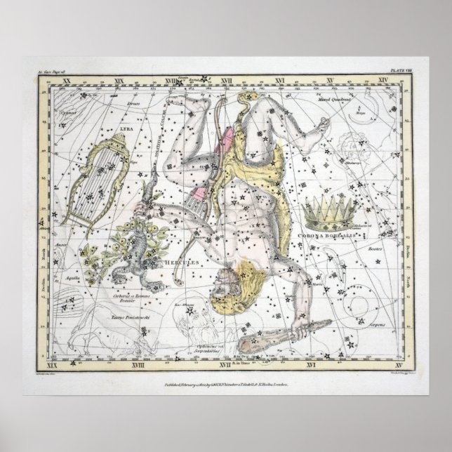 Póster Mapa de la placa VIII de las constelaciones (Frente)
