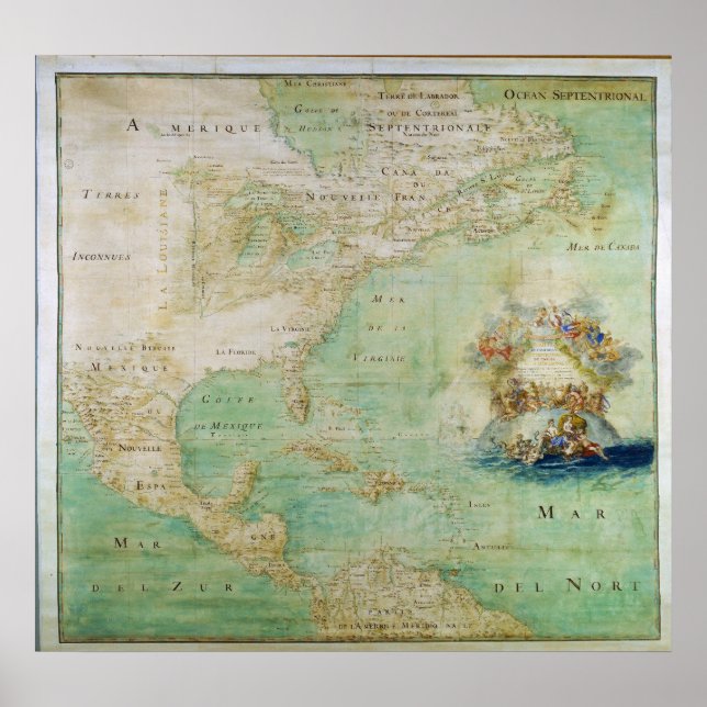 Póster Mapa de la primera América de 1681 de Claude Abbot (Frente)