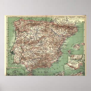 Póster Mapa de la Primera Guerra Mundial de España y Port