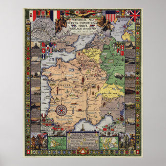 Póster Mapa de la Primera Guerra Mundial de la Fuerza Exp