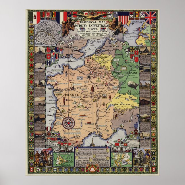 Póster Mapa de la Primera Guerra Mundial de la Fuerza Exp (Frente)